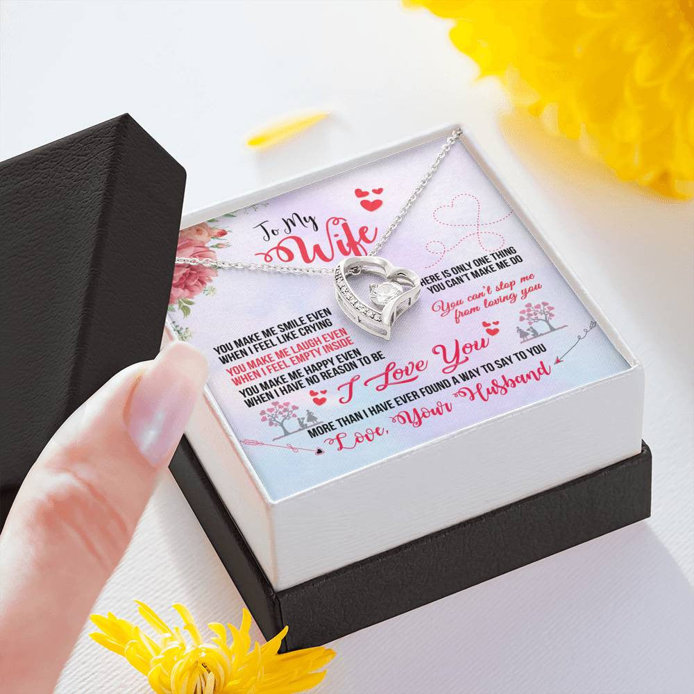 To My Wife You Make Me Smile Forever Pendant Necklace Message Card - Forever Love Necklace Gift Idea For Woman
