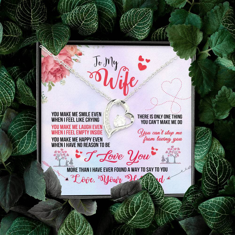 To My Wife You Make Me Smile Forever Pendant Necklace Message Card - Forever Love Necklace Gift Idea For Woman