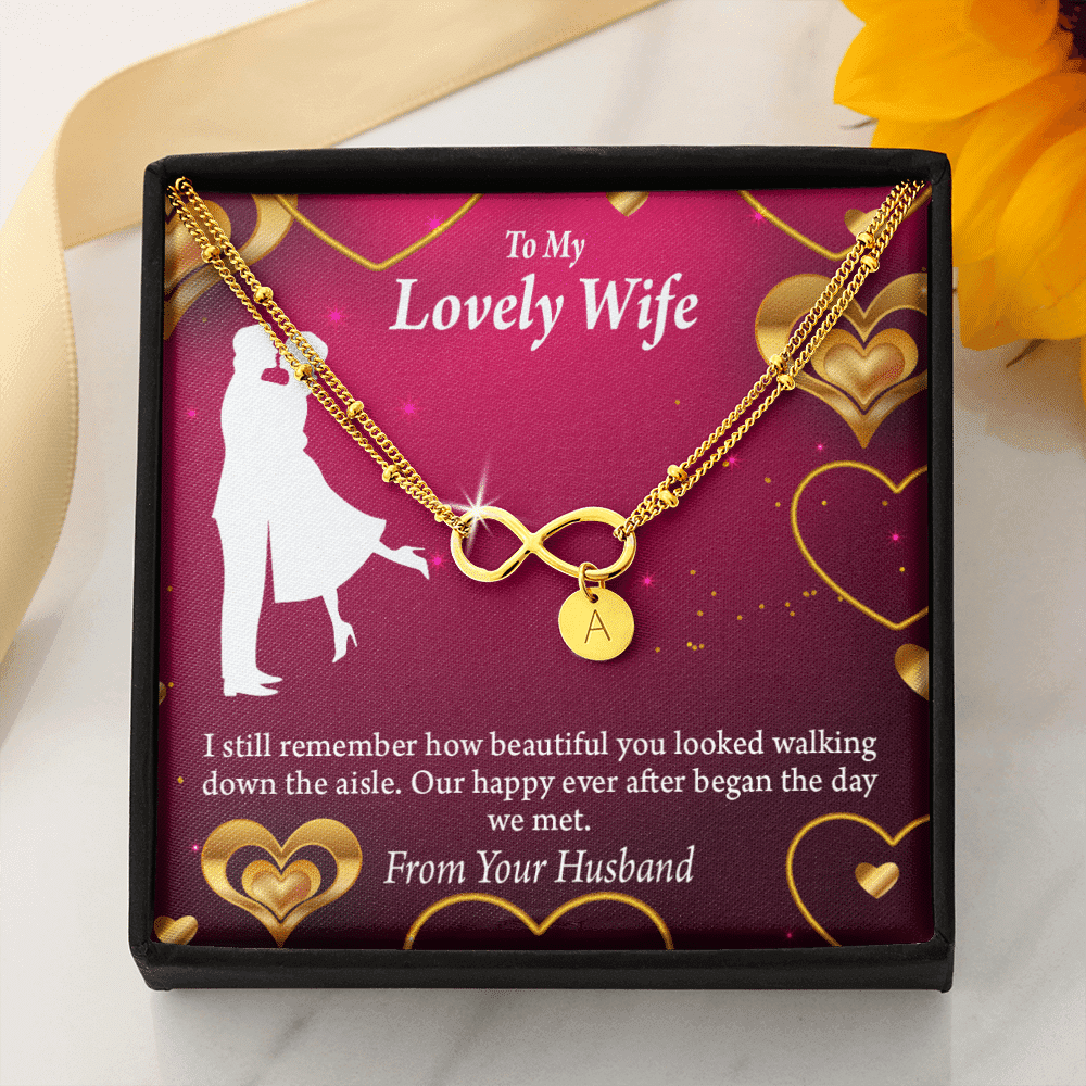 To My Wife Happy Ever After Infinity Bracelet With Initial Charms - Infinity Bracelet