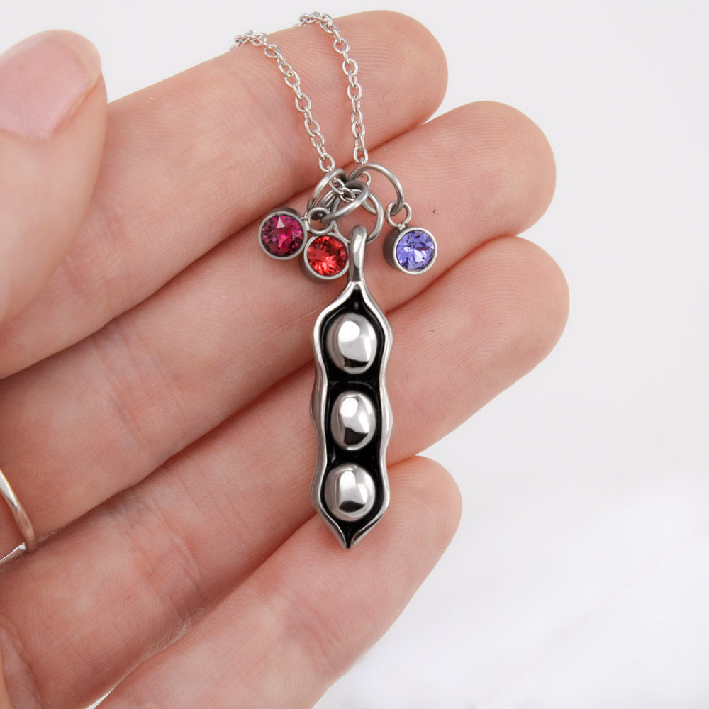 To My Wife Flower to My Life Partner Pea Pod Necklace Message Card Peas in Pod Birthstones Pendant - Pea Pod