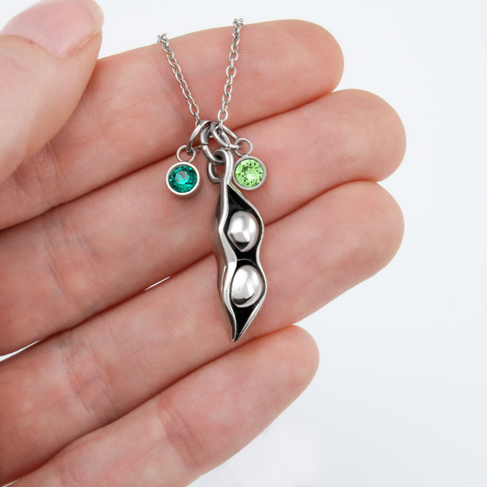 To My Wife Flower to My Life Partner Pea Pod Necklace Message Card Peas in Pod Birthstones Pendant - Pea Pod