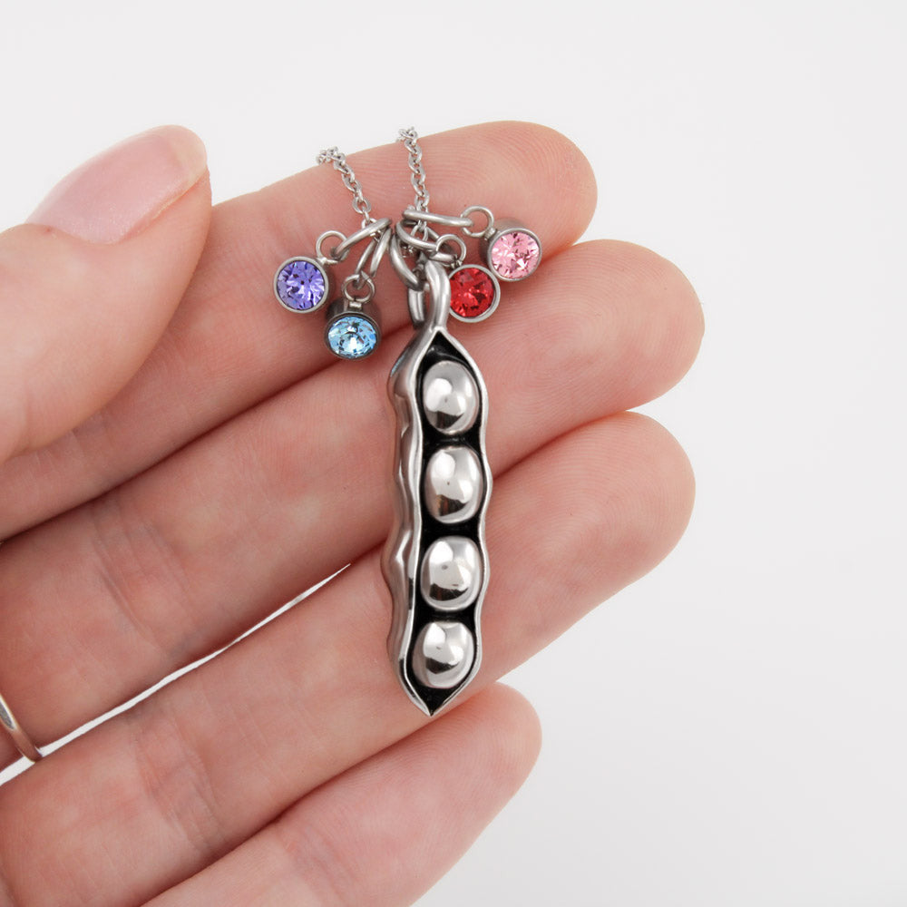 To My Wife Flower to My Life Partner Pea Pod Necklace Message Card Peas in Pod Birthstones Pendant - Pea Pod