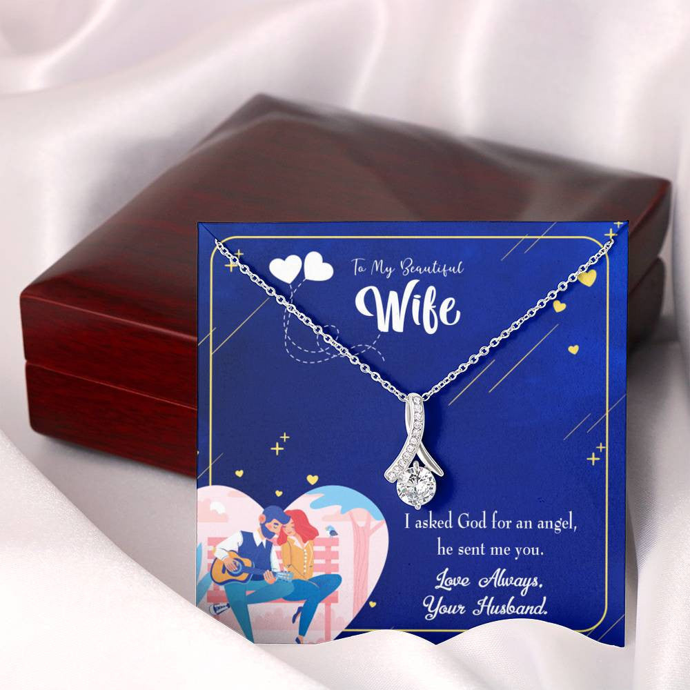 Gift For Wife I Asked God Eternity Ribbon Stone Pendant 14K White Gold Stainless Steel Jewelry Gift - Alluring Beauty Necklace Gift For Her
