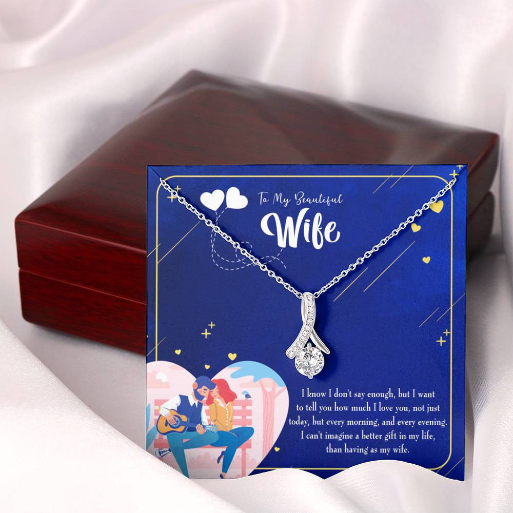 Gift For Wife Better Gift Eternity Ribbon Stone Pendant 14K White Gold Stainless Steel Jewelry Gift - Alluring Beauty Necklace Gift For Her
