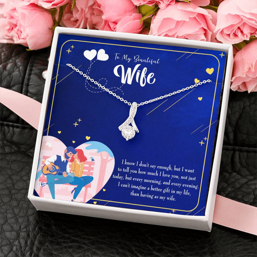 Gift For Wife Better Gift Eternity Ribbon Stone Pendant 14K White Gold Stainless Steel Jewelry Gift - Alluring Beauty Necklace Gift For Her