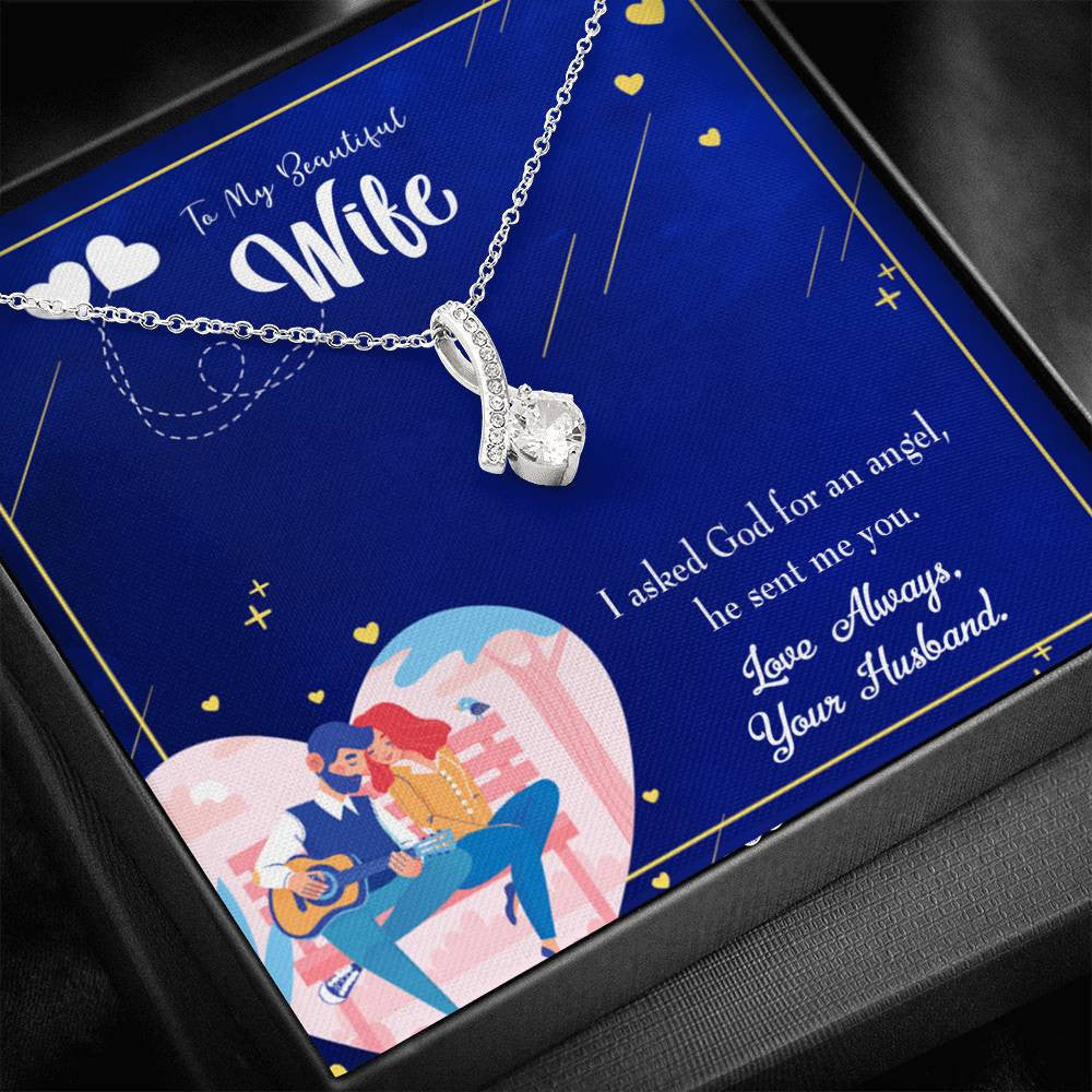 Gift For Wife I Asked God Eternity Ribbon Stone Pendant 14K White Gold Stainless Steel Jewelry Gift - Alluring Beauty Necklace Gift For Her