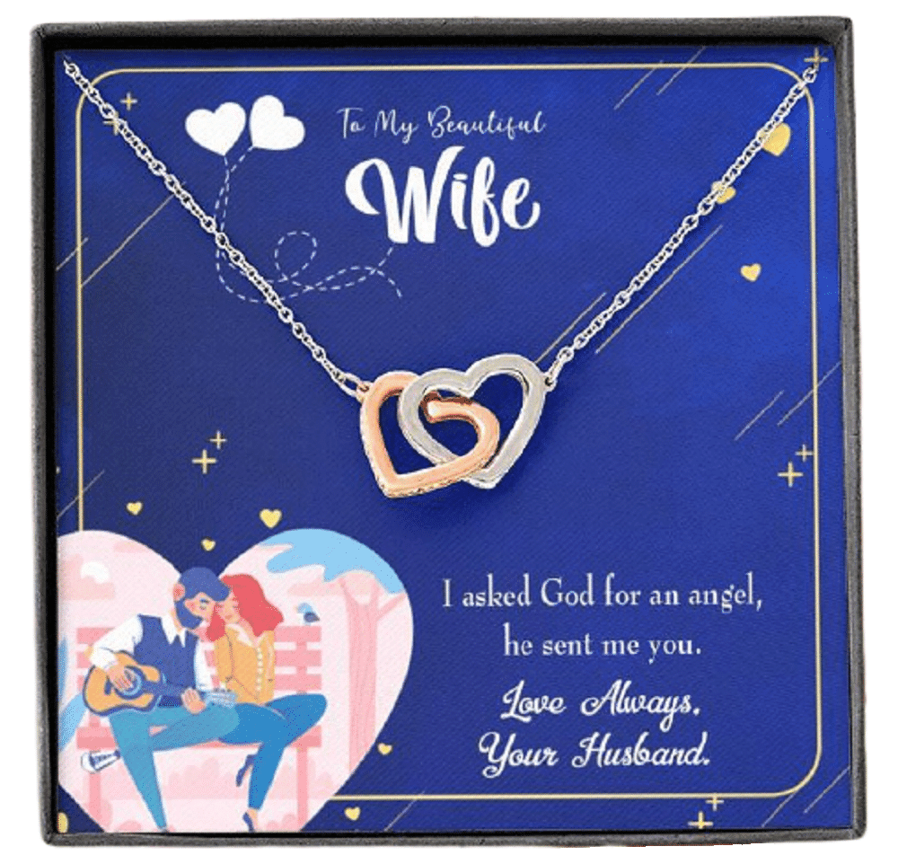 Wife Gift For Wife Birthday I Asked God Inseparable Love Pendant 18k Rose Gold Finish 16� - Interlocking Hearts Necklace