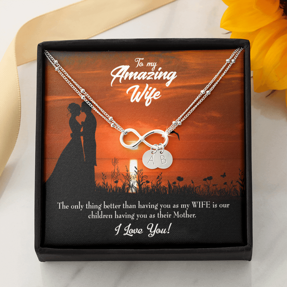 To My Wife My Wife And Mother Infinity Bracelet With Initial Charms - Infinity Bracelet