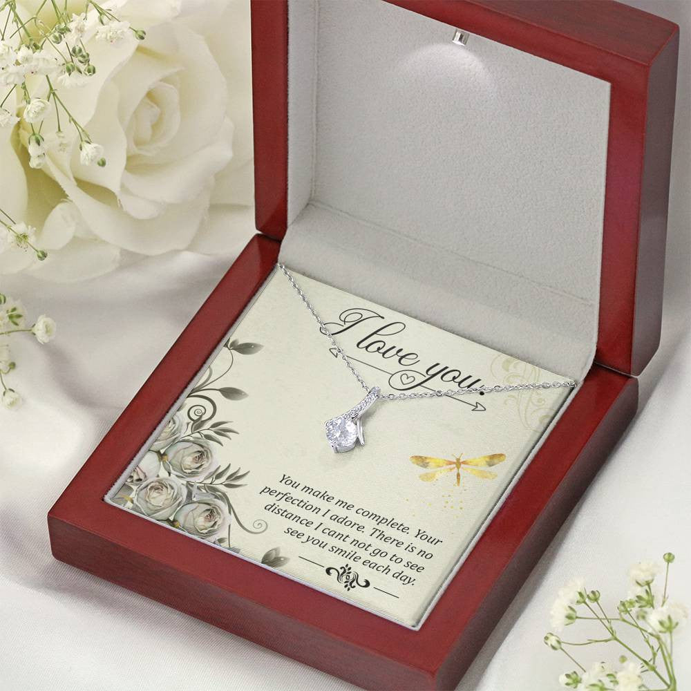 To My Girlfriend I Love You Message Card W Mahogany Style Luxury Box Eternity Ribbon Stone Necklace - Alluring Beauty Necklace Gift For Her