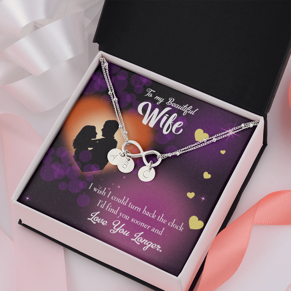 To My Wife Love You Longer Infinity Bracelet With Initial Charms - Infinity Bracelet