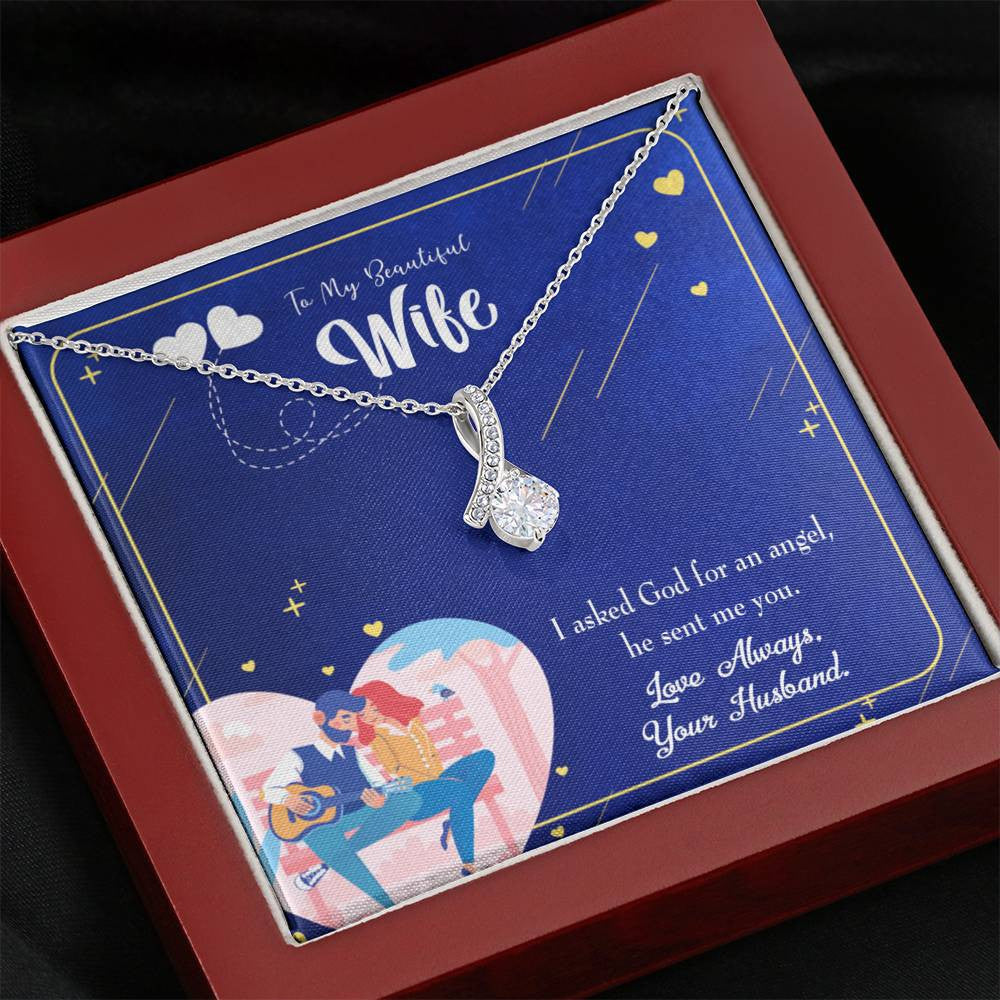 Gift For Wife I Asked God Eternity Ribbon Stone Pendant 14K White Gold Stainless Steel Jewelry Gift - Alluring Beauty Necklace Gift For Her