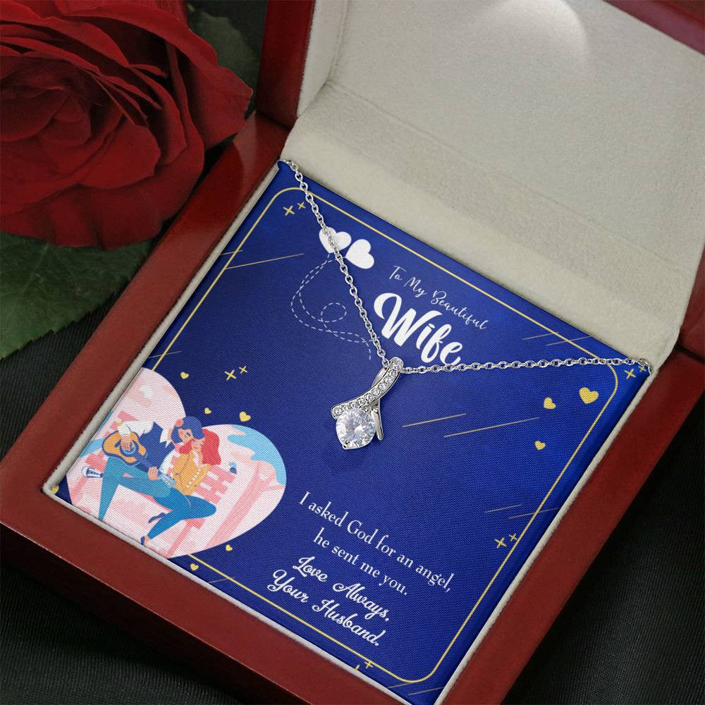 Gift For Wife I Asked God Eternity Ribbon Stone Pendant 14K White Gold Stainless Steel Jewelry Gift - Alluring Beauty Necklace Gift For Her