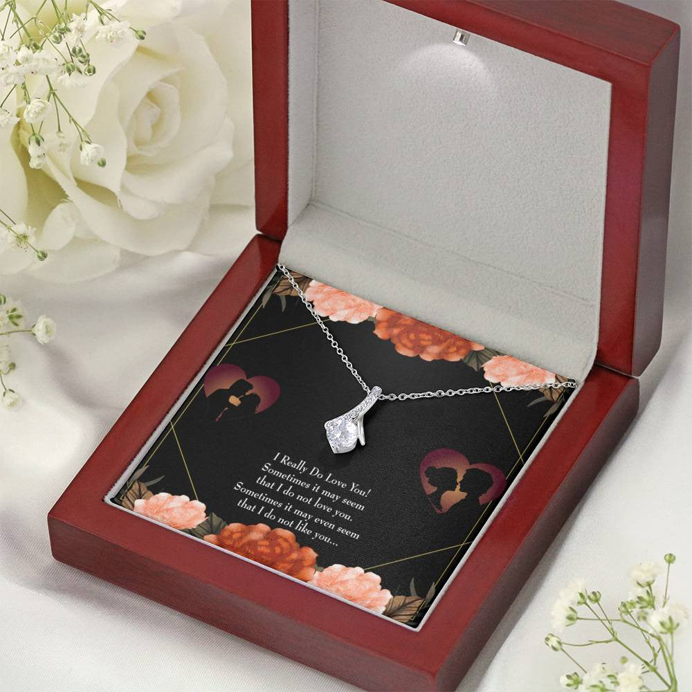 To My Girlfriend Really Love You English Message Card W Mahogany Style Luxury Box Eternity Ribbon Stone Necklace - Alluring Beauty Necklace Gift For Her