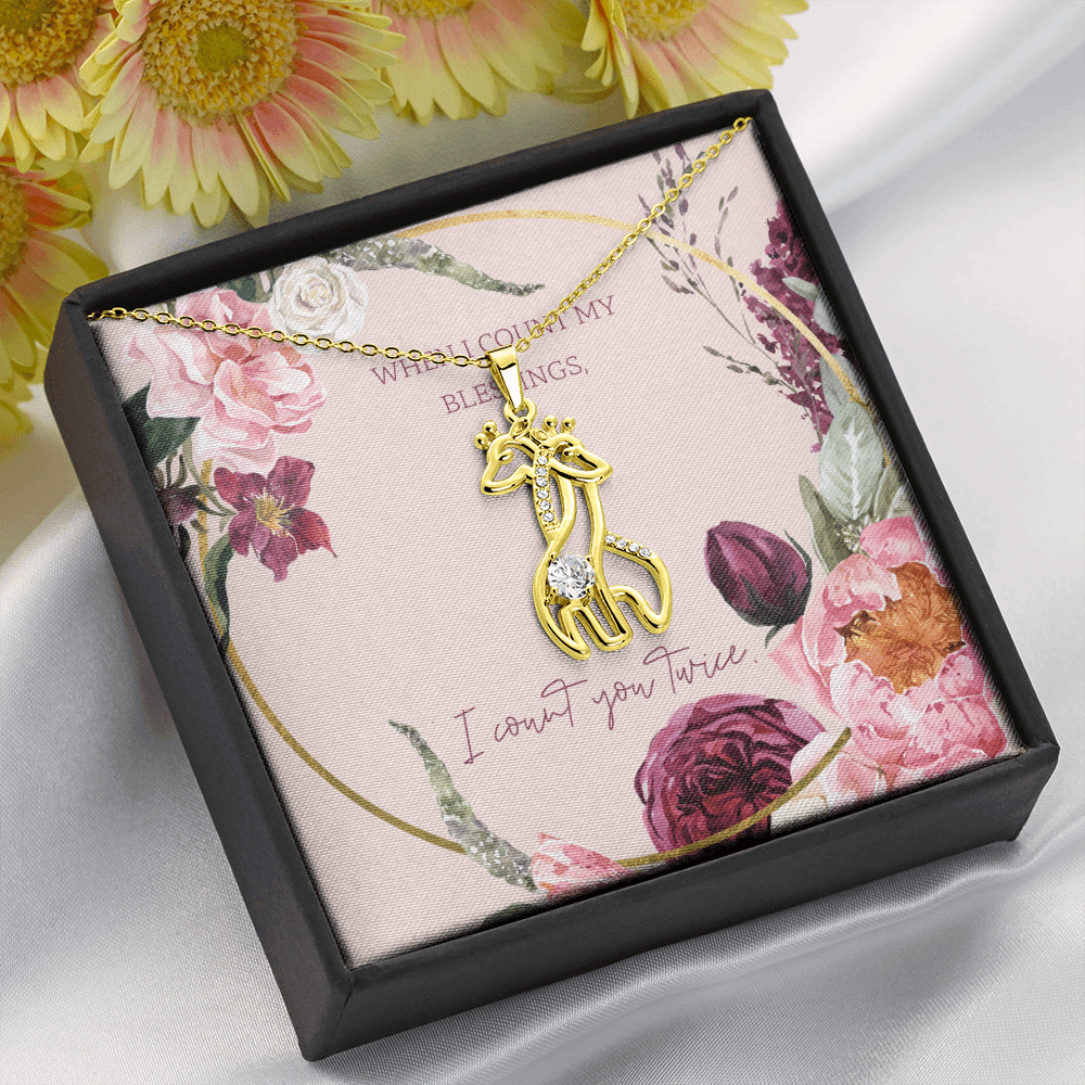 To My Wife I Count You Twice Giraffe Charm Necklace Message Card - Giraffe Necklace