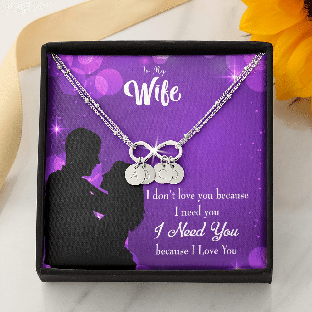 To My Wife Because I Love You Infinity Bracelet With Initial Charms - Infinity Bracelet
