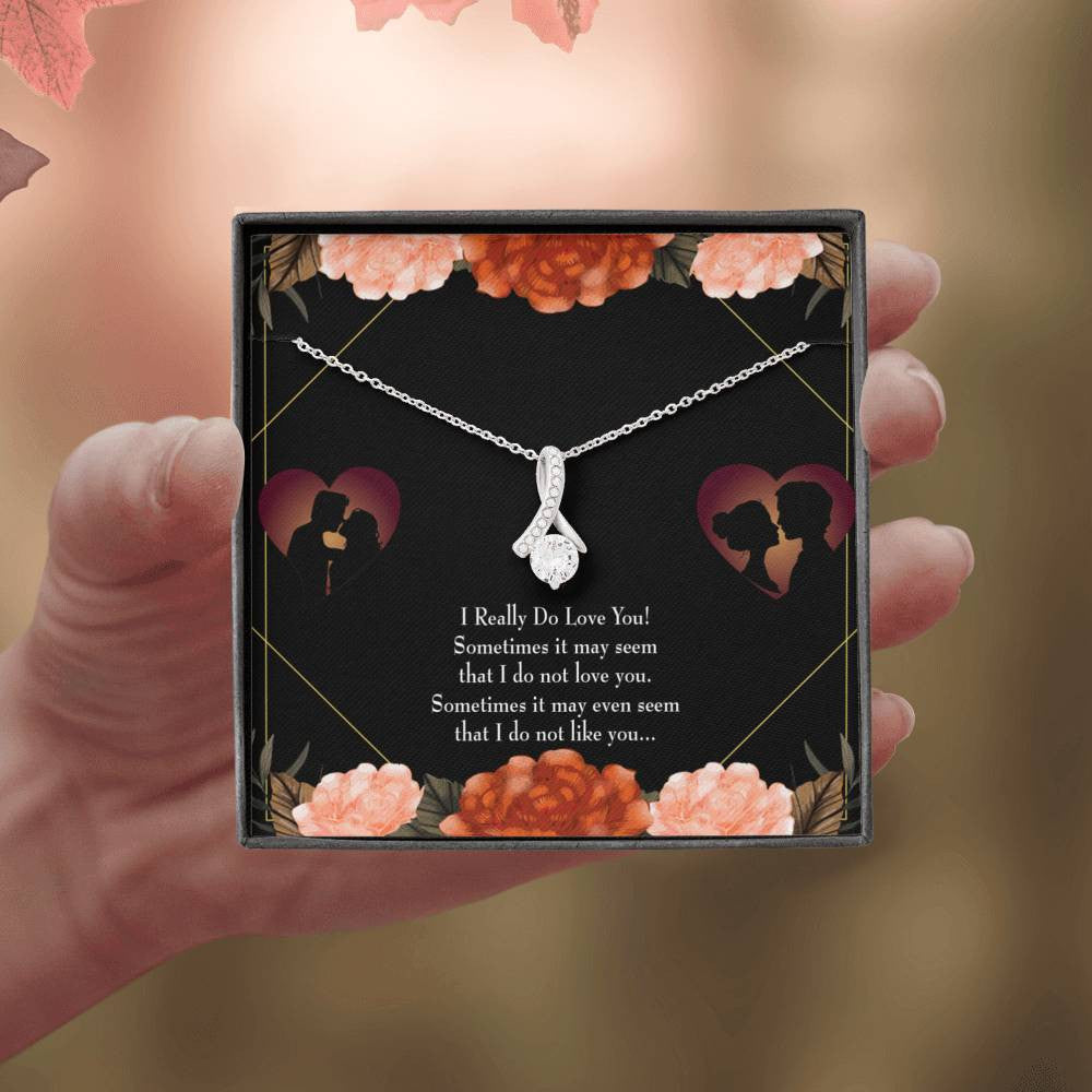 To My Girlfriend Really Love You English Message Card W Mahogany Style Luxury Box Eternity Ribbon Stone Necklace - Alluring Beauty Necklace Gift For Her