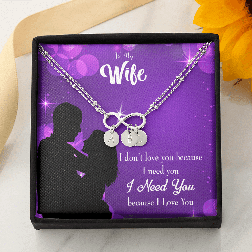 To My Wife Because I Love You Infinity Bracelet With Initial Charms - Infinity Bracelet