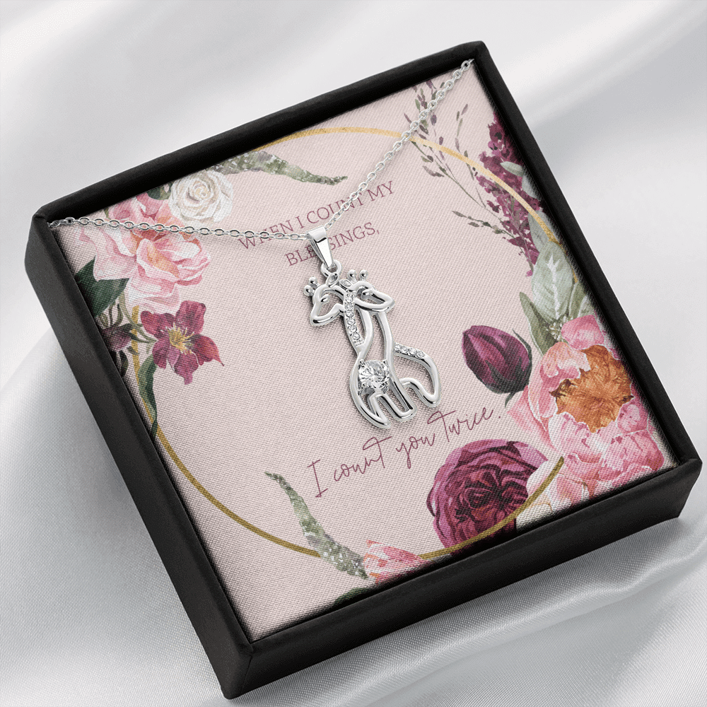 To My Wife I Count You Twice Giraffe Charm Necklace Message Card - Giraffe Necklace