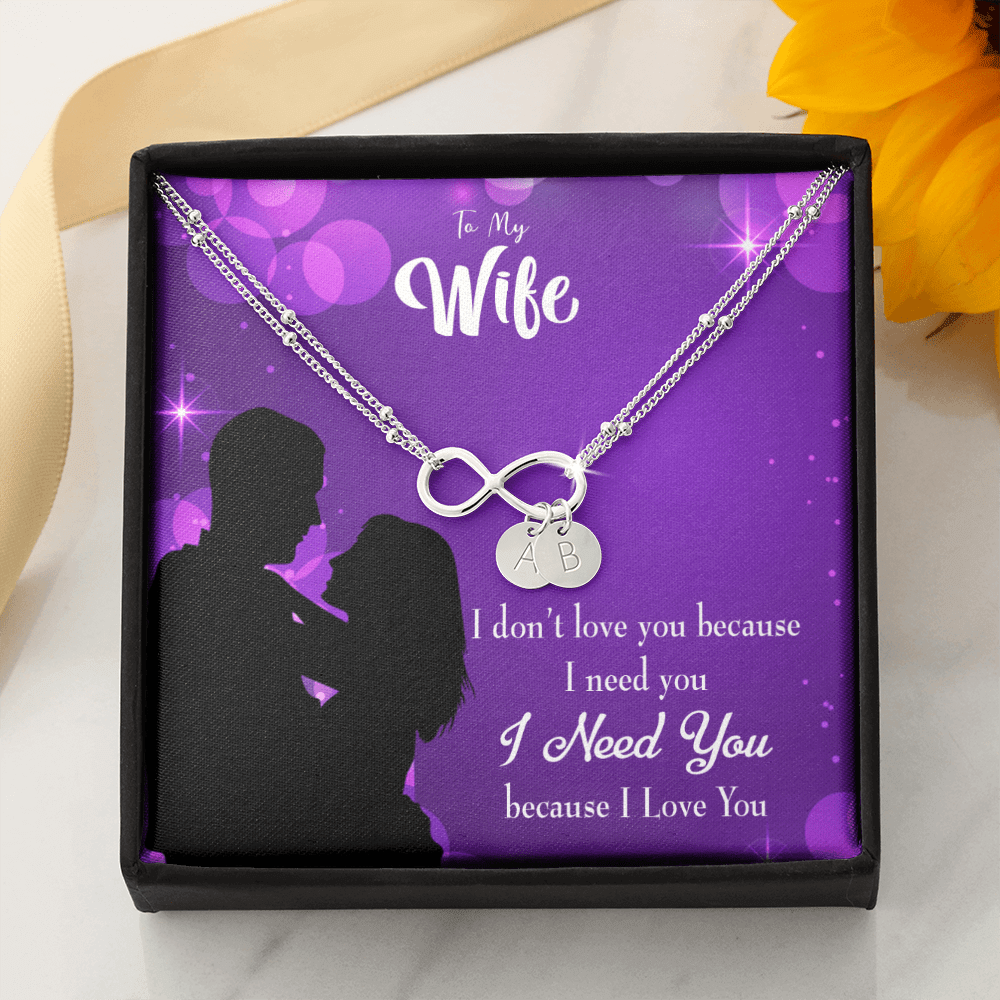 To My Wife Because I Love You Infinity Bracelet With Initial Charms - Infinity Bracelet