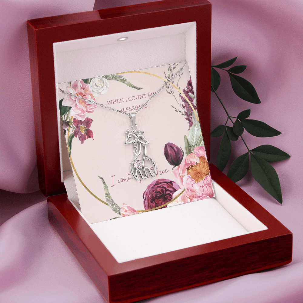 To My Wife I Count You Twice Giraffe Charm Necklace Message Card - Giraffe Necklace