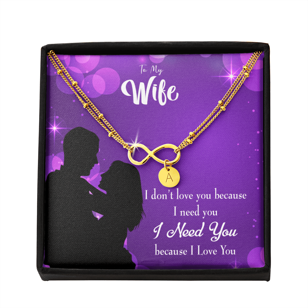 To My Wife Because I Love You Infinity Bracelet With Initial Charms - Infinity Bracelet