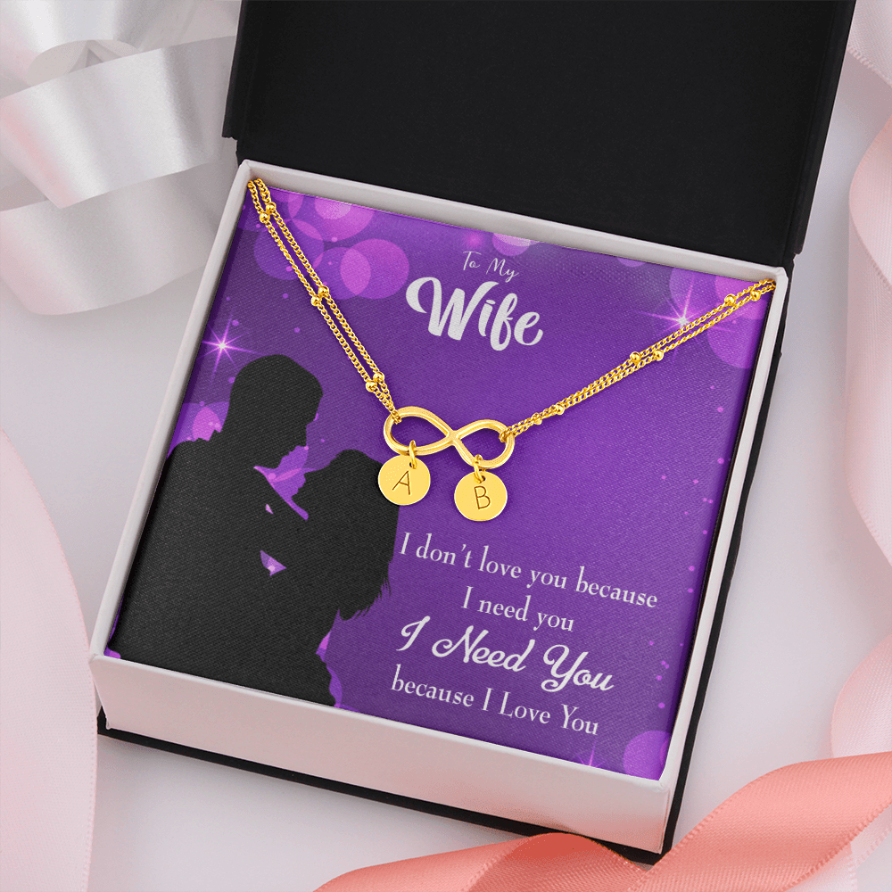 To My Wife Because I Love You Infinity Bracelet With Initial Charms - Infinity Bracelet