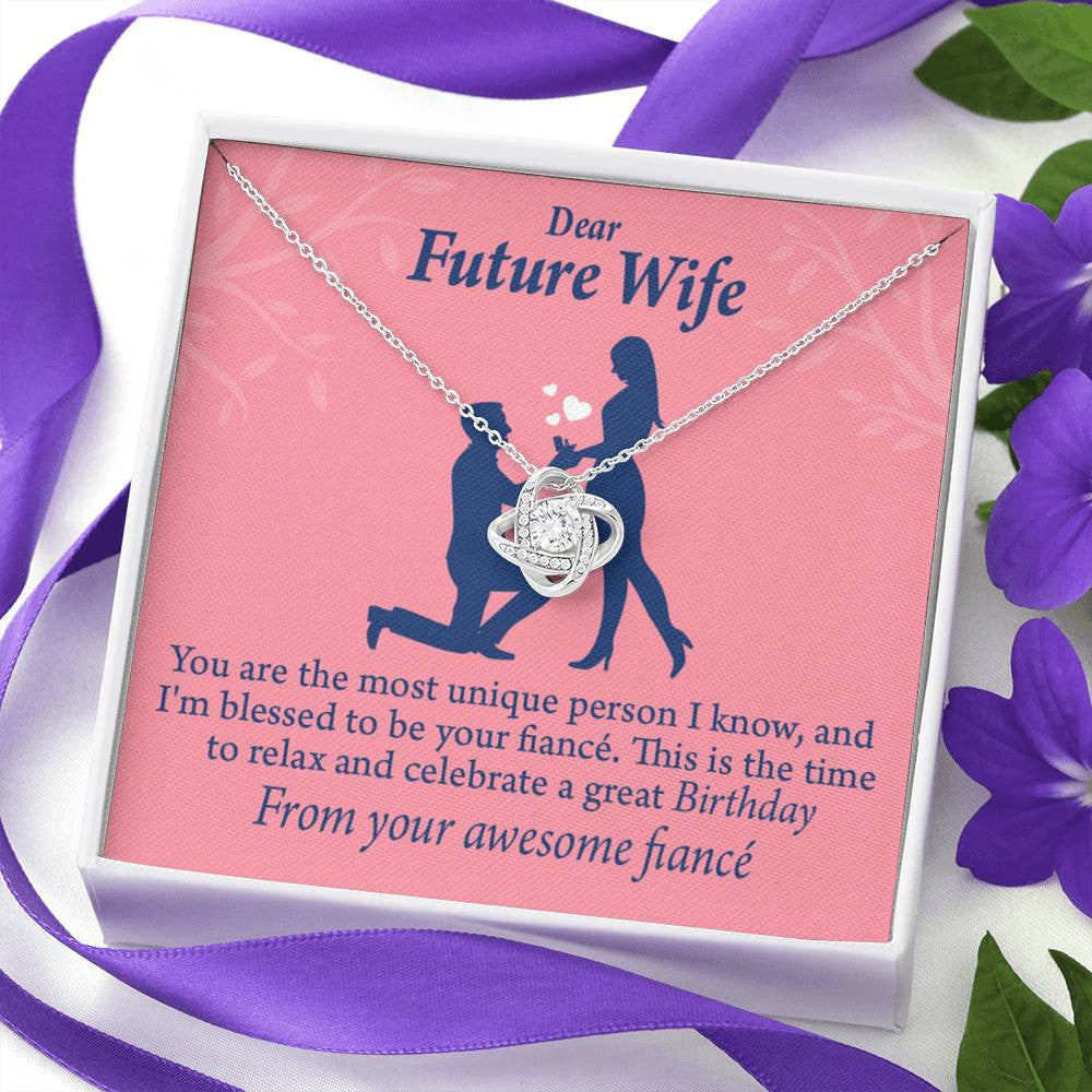 Wife Message Card Fiance Birthday Love Knot Pendant Necklace Stainless Steel W Cz Stone - Luxury Love Knot Necklace Meanful Gift Idea For Her/Him