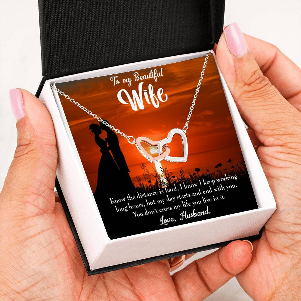 Wife Gift For Wife Birthday Knowing The Distance Inseparable Love Pendant 18k Rose Gold Finish 16� - Interlocking Hearts Necklace