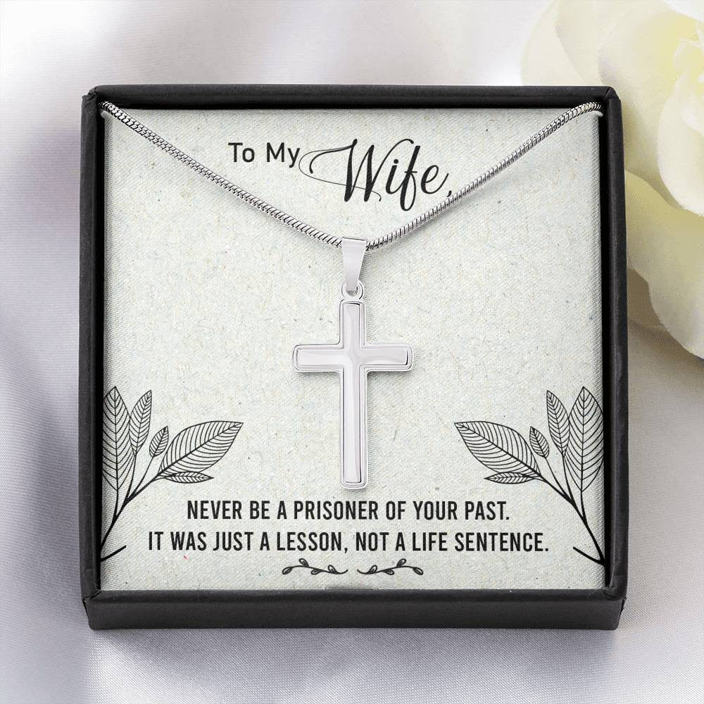 Christian Encouragement Card To My Wifenever Be A Prisoner Faith Cross Necklace Stainless Steel Pendant Religious Gift - Meanful Cross Messages Card Gift Idea