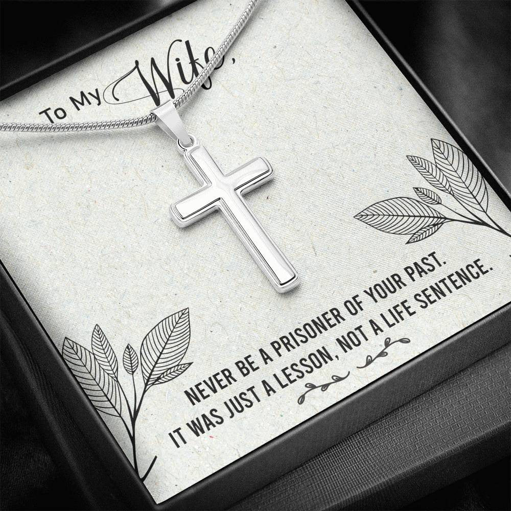 Christian Encouragement Card To My Wifenever Be A Prisoner Faith Cross Necklace Stainless Steel Pendant Religious Gift - Meanful Cross Messages Card Gift Idea
