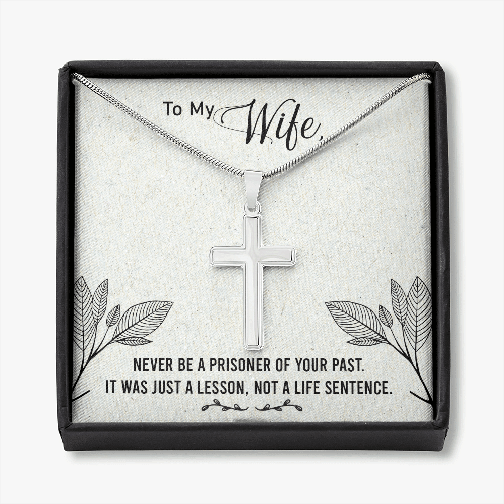 Christian Encouragement Card To My Wifenever Be A Prisoner Faith Cross Necklace Stainless Steel Pendant Religious Gift - Meanful Cross Messages Card Gift Idea