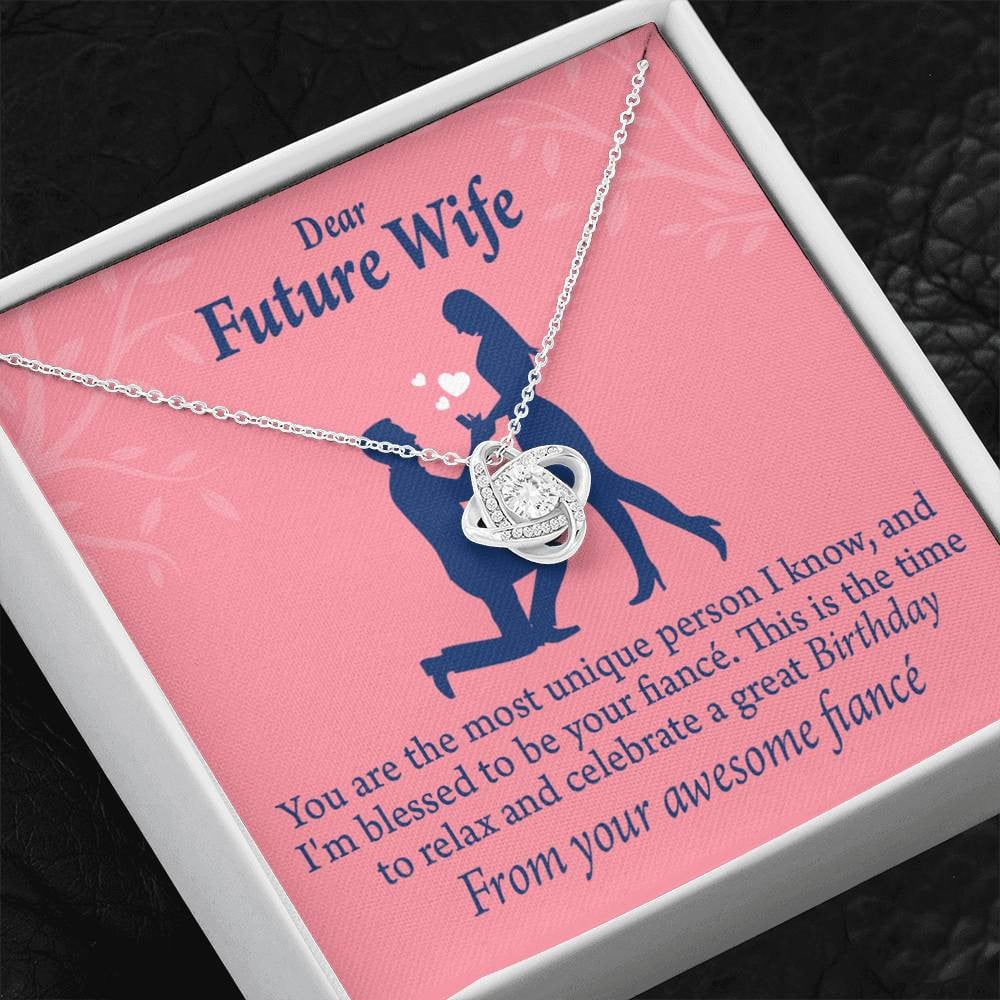 Wife Message Card Fiance Birthday Love Knot Pendant Necklace Stainless Steel W Cz Stone - Luxury Love Knot Necklace Meanful Gift Idea For Her/Him