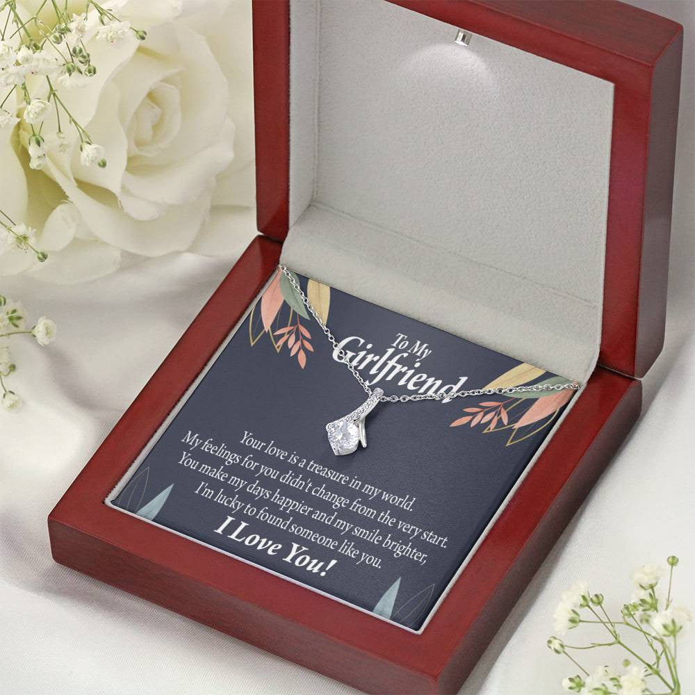 To My Girlfriend You Are My Treasure Message Card W Mahogany Style Luxury Box Eternity Ribbon Stone Necklace - Alluring Beauty Necklace Gift For Her