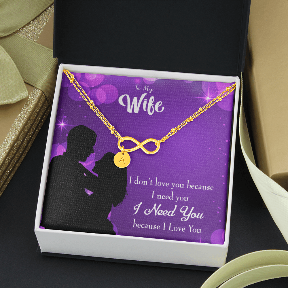 To My Wife Because I Love You Infinity Bracelet With Initial Charms - Infinity Bracelet