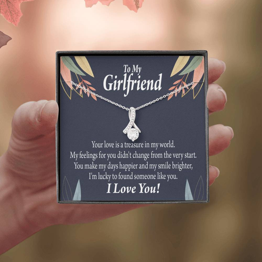To My Girlfriend You Are My Treasure Message Card W Mahogany Style Luxury Box Eternity Ribbon Stone Necklace - Alluring Beauty Necklace Gift For Her