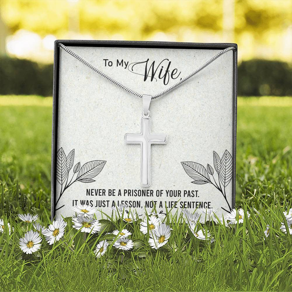Christian Encouragement Card To My Wifenever Be A Prisoner Faith Cross Necklace Stainless Steel Pendant Religious Gift - Meanful Cross Messages Card Gift Idea