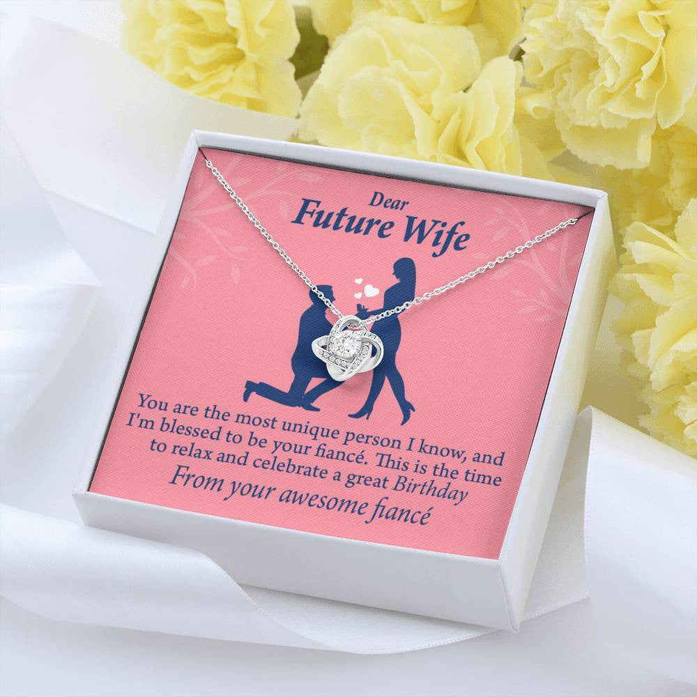 Wife Message Card Fiance Birthday Love Knot Pendant Necklace Stainless Steel W Cz Stone - Luxury Love Knot Necklace Meanful Gift Idea For Her/Him