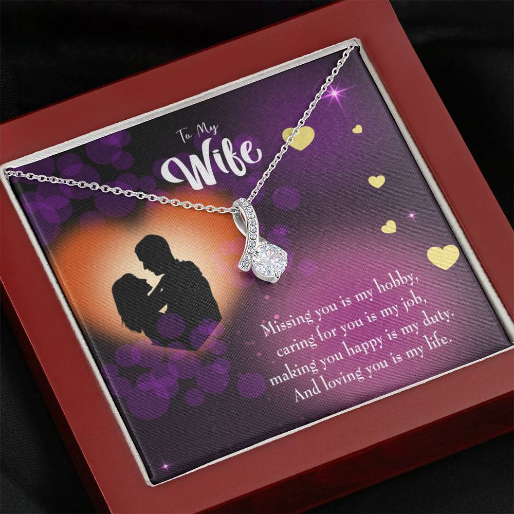 Gift For Wife Love Of My Life Eternity Ribbon Stone Pendant 14K White Gold Stainless Steel Jewelry Gift - Alluring Beauty Necklace Gift For Her