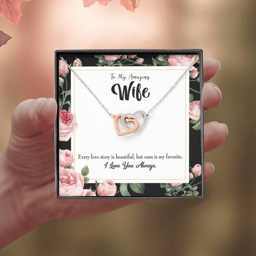 Wife Gift For Wife Birthday My Wife Our Story Inseparable Love Pendant 18k Rose Gold Finish 16� - Interlocking Hearts Necklace