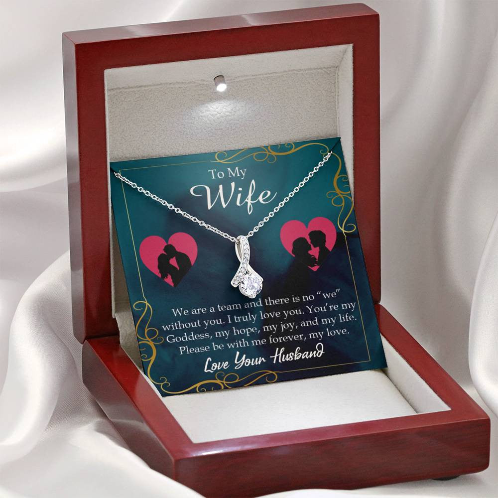 Wife Gift We Are A Team Eternity Ribbon Stone Pendant 14K White Gold Stainless Steel Jewelry Gift - Alluring Beauty Necklace Gift For Her