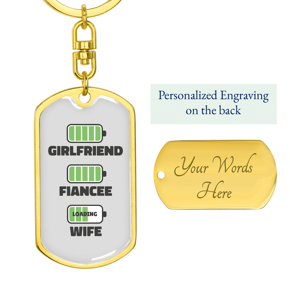 To My Wife Girlfriend Fiancee Wife Charger Keychain Stainless Steel or 18k Gold Dog Tag Keyring - Dog Tag with Swivel Keychain