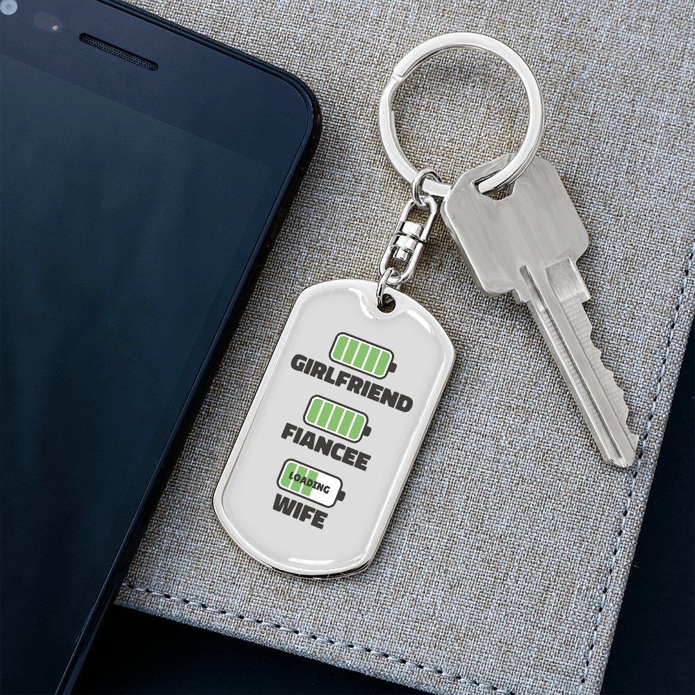 To My Wife Girlfriend Fiancee Wife Charger Keychain Stainless Steel or 18k Gold Dog Tag Keyring - Dog Tag with Swivel Keychain