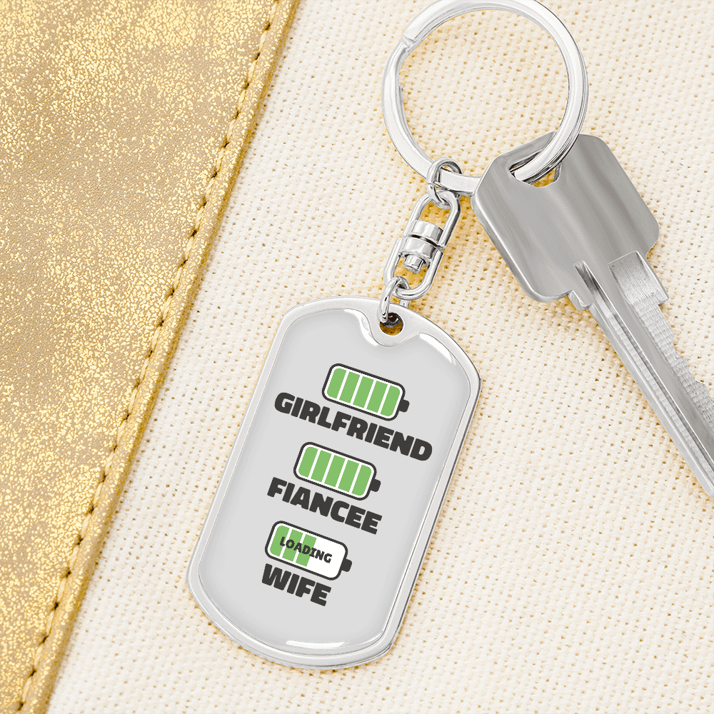 To My Wife Girlfriend Fiancee Wife Charger Keychain Stainless Steel or 18k Gold Dog Tag Keyring - Dog Tag with Swivel Keychain