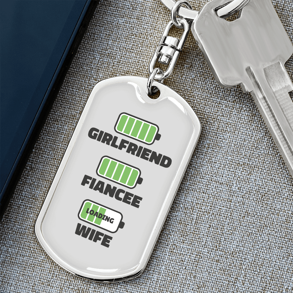 To My Wife Girlfriend Fiancee Wife Charger Keychain Stainless Steel or 18k Gold Dog Tag Keyring - Dog Tag with Swivel Keychain
