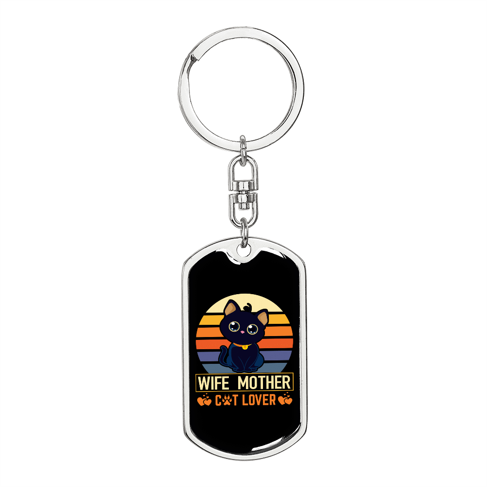 To My Wife Wife Mother Cat Lover Keychain Stainless Steel or 18k Gold Dog Tag Keyring - Dog Tag with Swivel Keychain