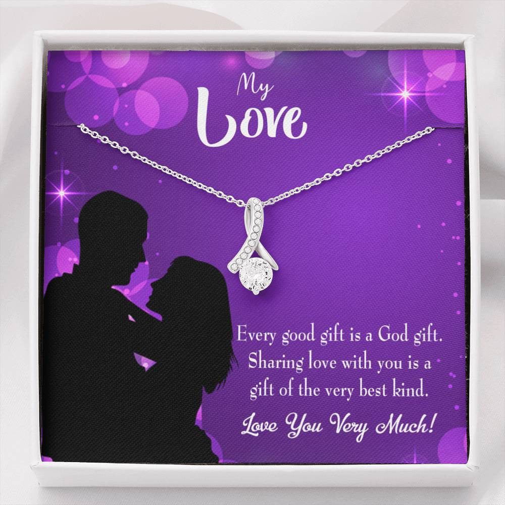 To My Girlfriend Good Gift Message Card W Mahogany Style Luxury Box Eternity Ribbon Stone Necklace - Alluring Beauty Necklace Gift For Her