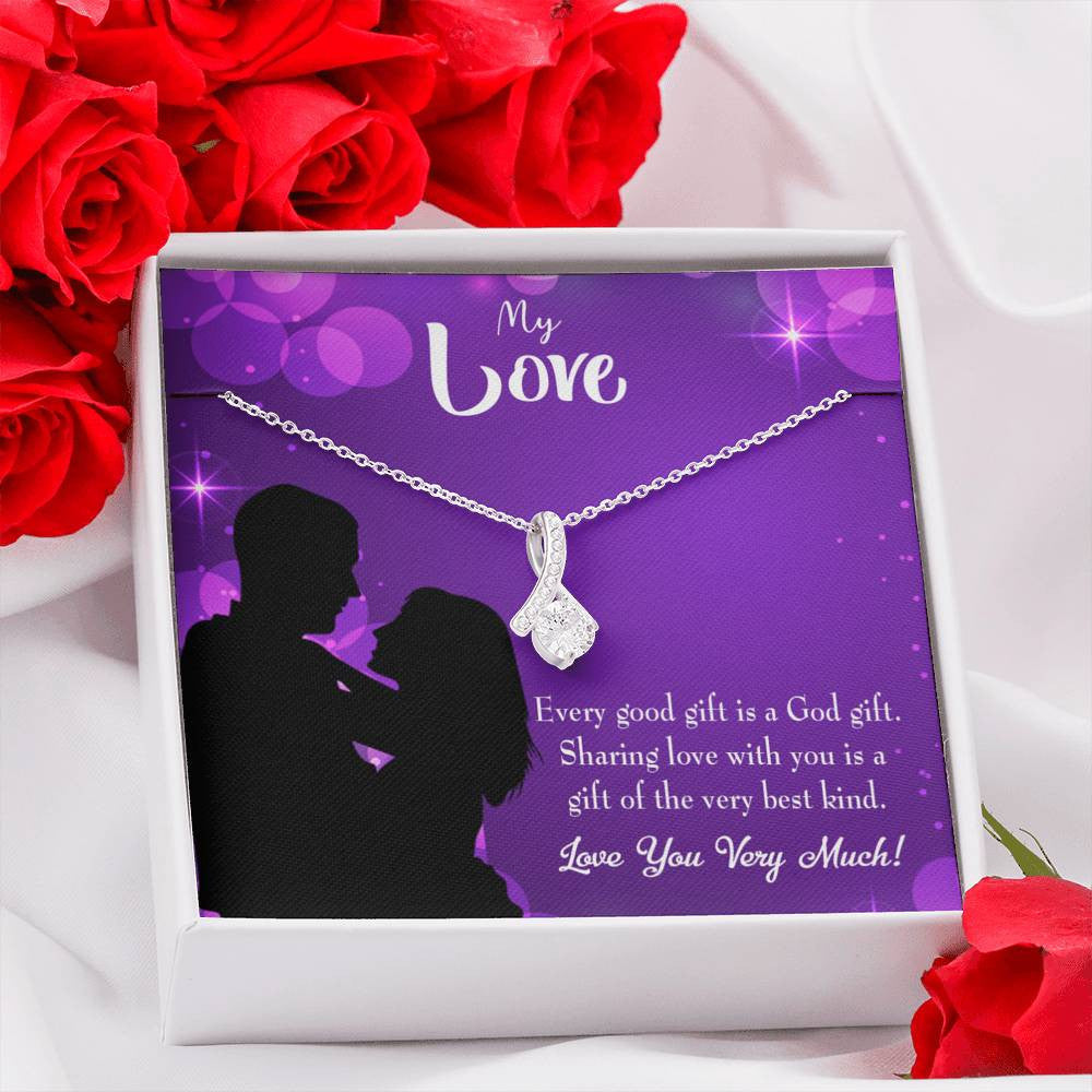 To My Girlfriend Good Gift Message Card W Mahogany Style Luxury Box Eternity Ribbon Stone Necklace - Alluring Beauty Necklace Gift For Her