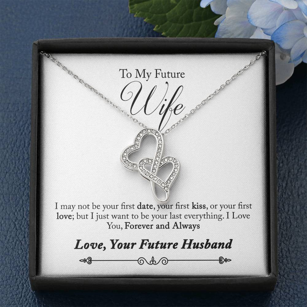 To My Wife Forever And Always Double Hearts Necklace Message Card - Double Hearts Necklace
