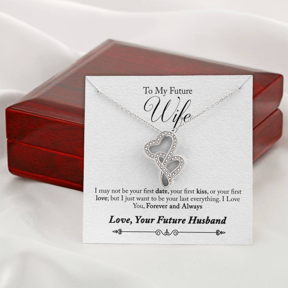 To My Wife Forever And Always Double Hearts Necklace Message Card - Double Hearts Necklace
