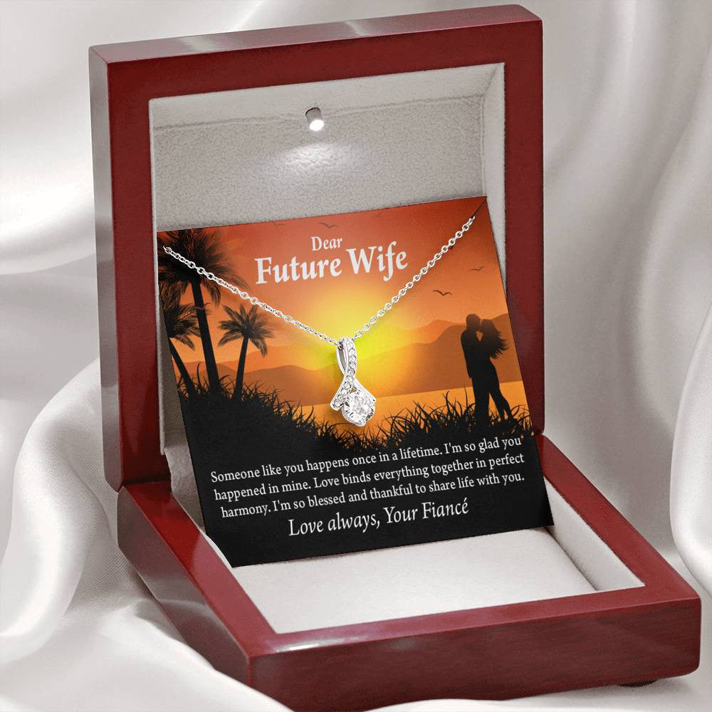 To My Future Wife Thankful Eternity Ribbon Stone Necklace Message Card 14K White Gold Pendant - Alluring Beauty Necklace Gift For Her